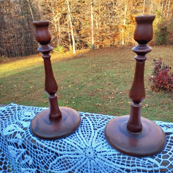 FINAL OLD Wood Candle Sticks - Picture 1 of 12